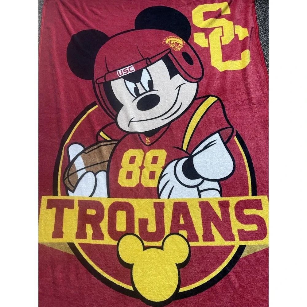 USC‎ Trojans X Disney Mickey Mouse Blanket Red Yellow 58x43 Fleece Throw Soft